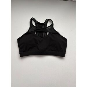 Buffbunny Collection Womens Black High Neck Mesh Keyhole Racerback Sports Bra L